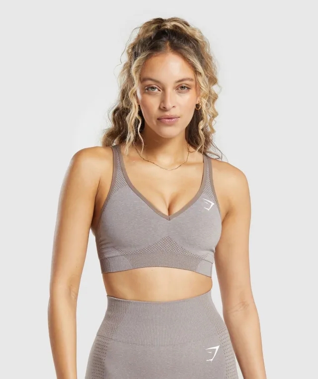  Vital Seamless V Neck Sports Bra - Warm Taupe Marl