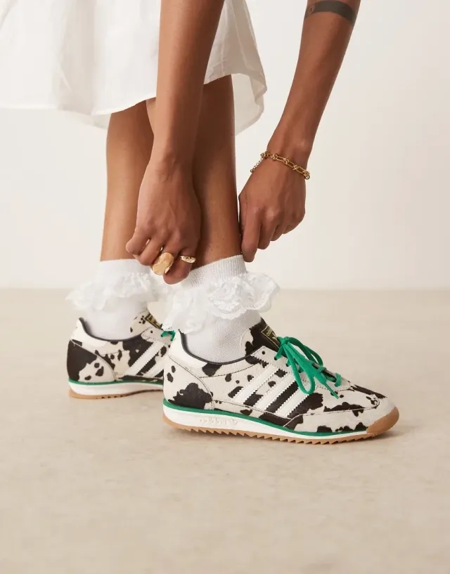 Adidas Originals Sl 72 Og Trainers In Dalmatian Print And Green-Multi