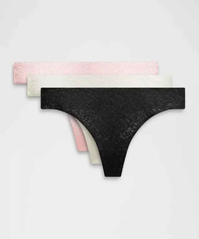 lululemon – Women's InvisiWear Mid-Rise Thong Underwear Performance Lace 3 Pack – Color Black/Pink/White – Size M