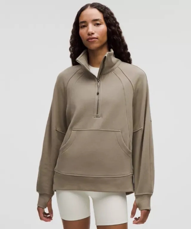 lululemon – Women's Scuba Oversized Funnel-Neck Half Zip Sweatshirt Long – Color Grey/Khaki – Size M/L
