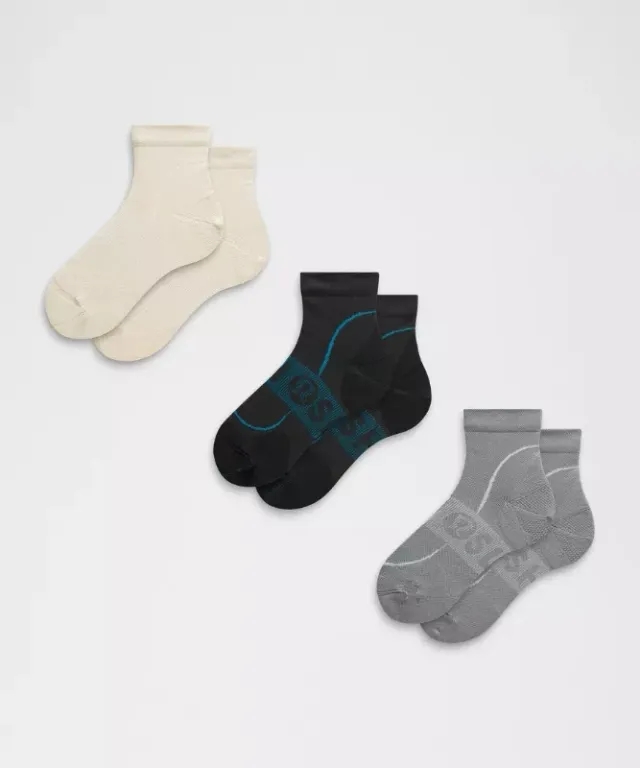 lululemon – Men's Power Stride Ankle Socks 3 Pack SLNSH Collection – Color Black/Grey/Khaki – Size L