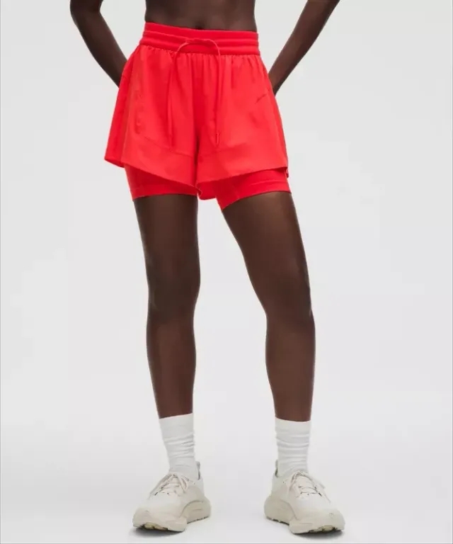 lululemon – Women's Swift 2-in-1 High-Rise Shorts SLNSH Collection – 6" – Color Red/Neon – Size L