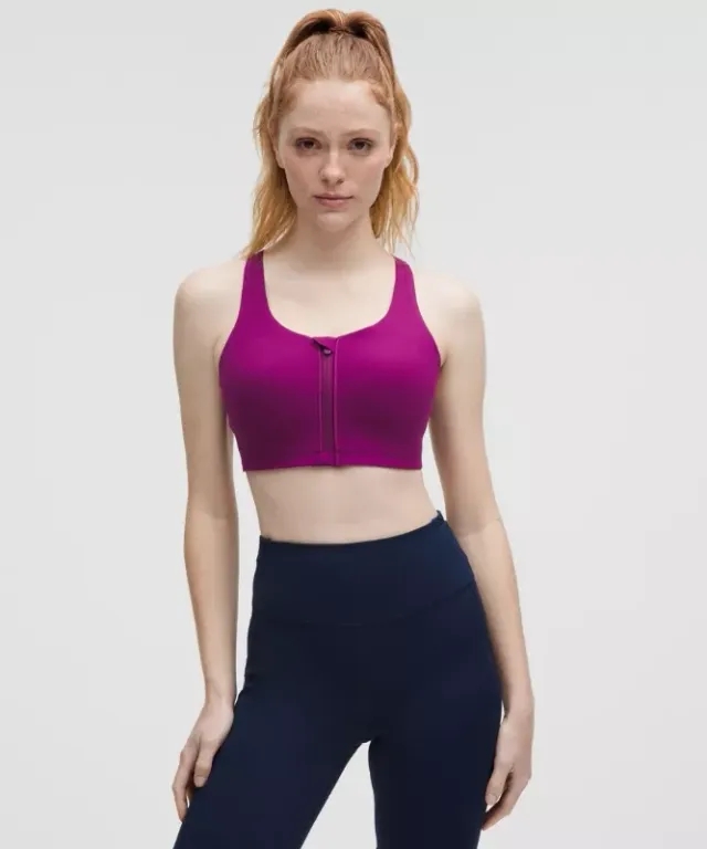 lululemon – Women's Energy Zip-Front Sports Bra High-Support, B-G Cups – Color Purple – Size 32B