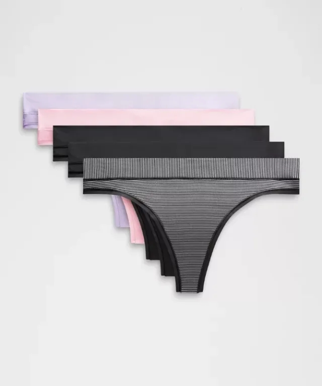 lululemon – Women's UnderEase Mid-Rise Thong Underwear 5 Pack – Color Black/Pink/Purple – Size M