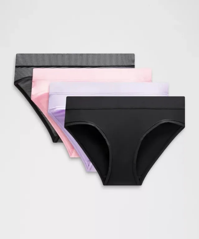 lululemon – Women's UnderEase Mid-Rise Bikini Underwear 5 Pack – Color Black/Pink/Purple – Size L