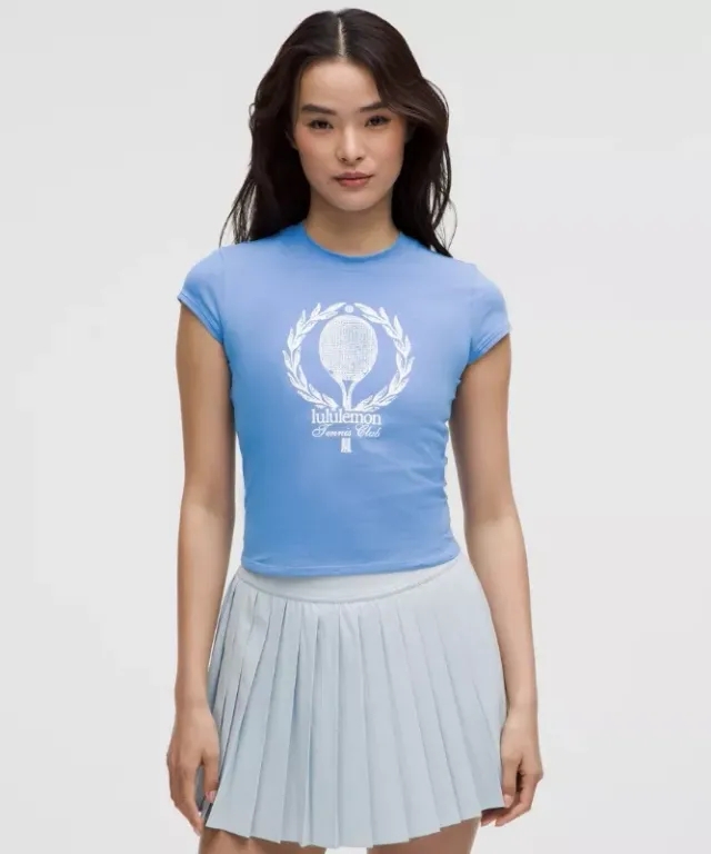 lululemon – Women's Organic Baby Tee Tennis Club – Color White/Blue – Size L
