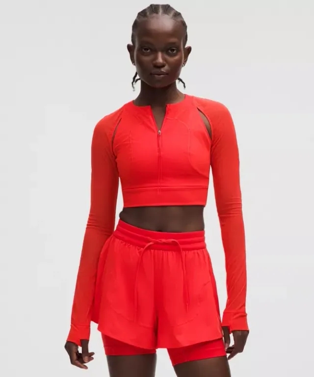 lululemon – Women's Mesh Cropped Long-Sleeve Shirt SLNSH Collection – Color Red/Neon – Size L