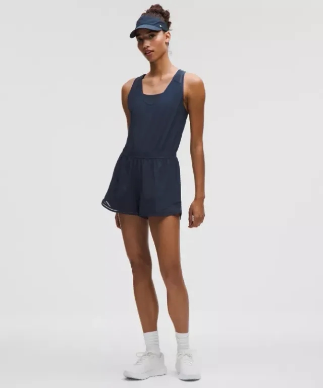 lululemon – Women's Hotty Hot Running Romper Lace Trim – Color Blue – Size L