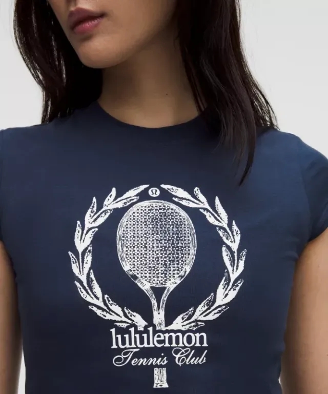 lululemon – Women's Organic Baby Tee Tennis Club – Color Blue/White – Size L