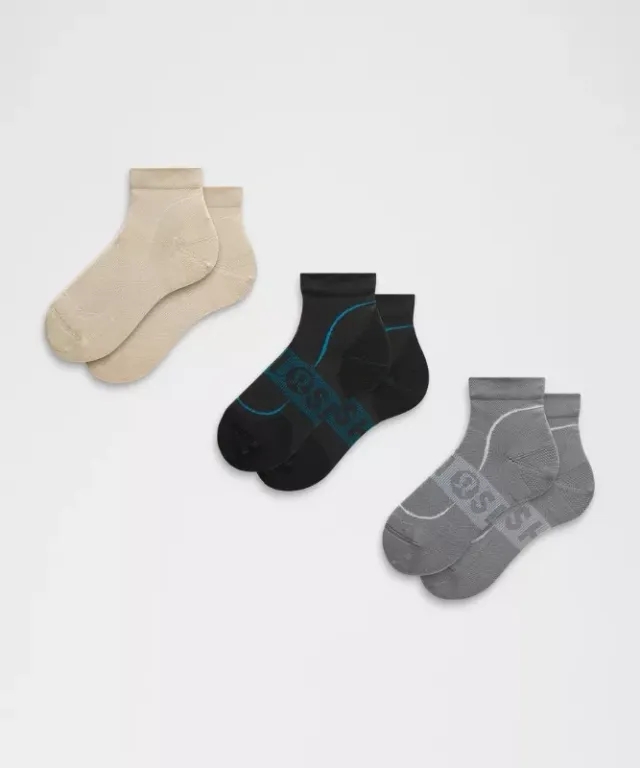 lululemon – Women's Power Stride Ankle Socks 3 Pack SLNSH Collection – Color Black/Grey/Khaki – Size L