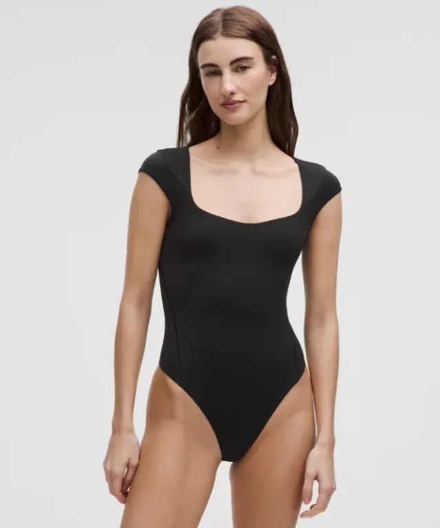 lululemon – Women's Wundermost Ultra-Soft Nulu Sweetheart Cap-Sleeve Thong Bodysuit – Color Black – Size L