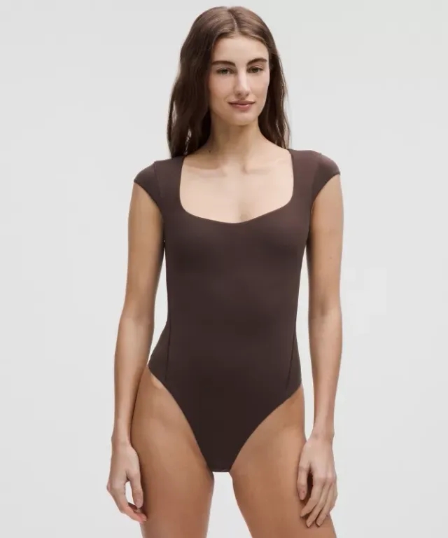 lululemon – Women's Wundermost Ultra-Soft Nulu Sweetheart Cap-Sleeve Thong Bodysuit – Color Brown – Size L