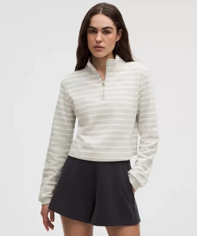 lululemon – Women's Cotton French Terry Cropped Half Zip Sweatshirt – Color White/Grey – Size L
