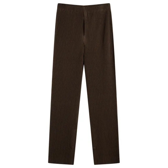 Homme Plissé Issey Miyake Men's Pleated Snap Trousers Mud Brown