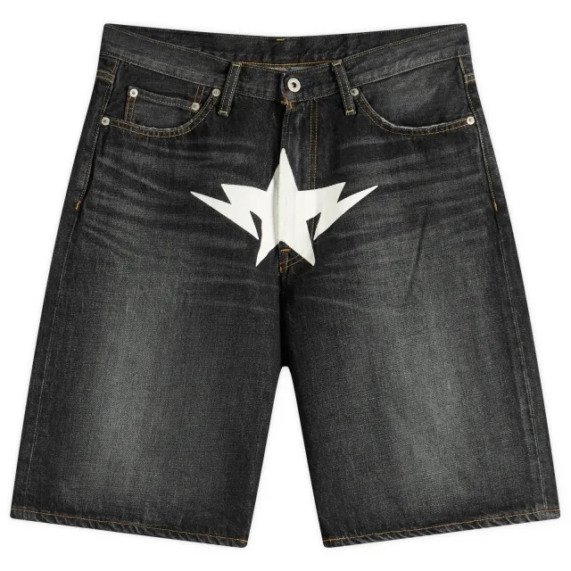 A Bathing Ape Men's Twin Sta Relaxed Fit Denim Shorts Black