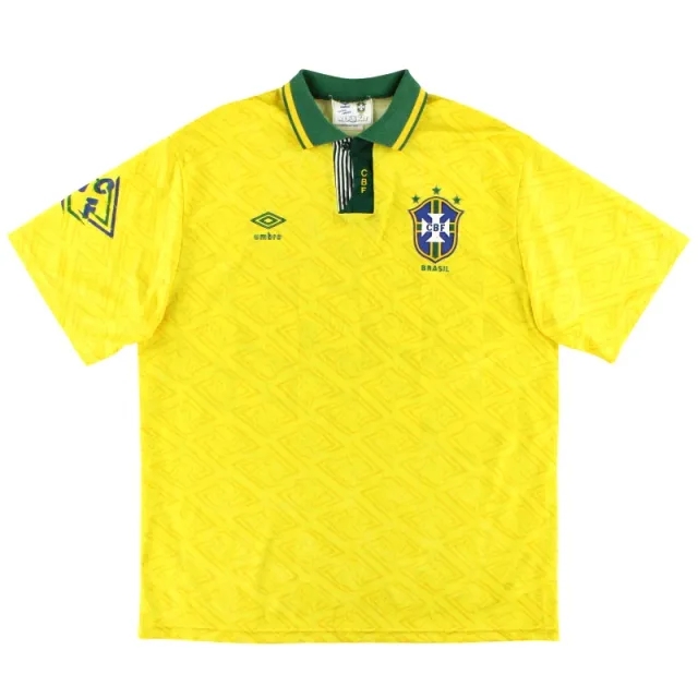 1991-93 Brazil Umbro Home Shirt *As New* L - Brazil / Mint / Large