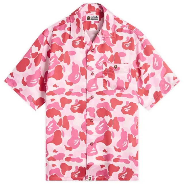 A Bathing Ape Men's Abc Camo Open Collar Ss Shirts Pink