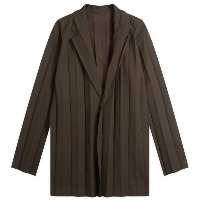 Homme Plissé Issey Miyake Men's Edge Single Breasted Jacket Dark Brown