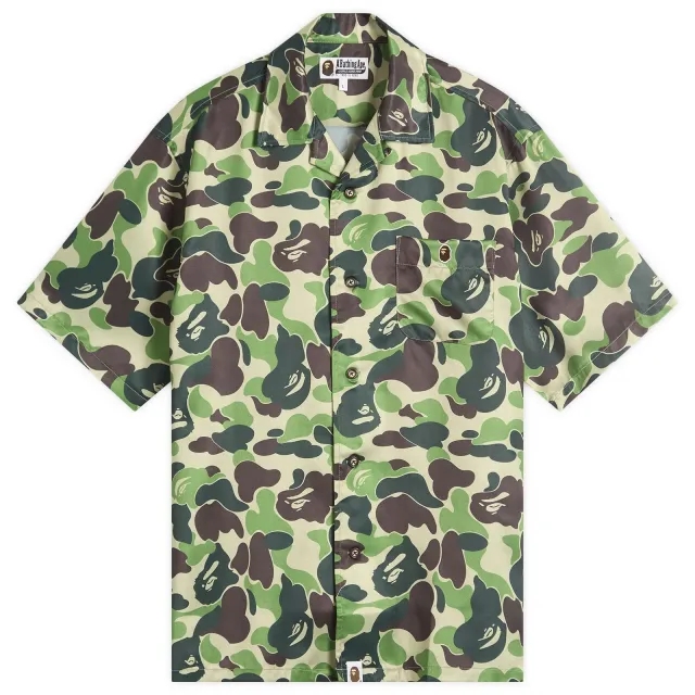 A Bathing Ape Men's Abc Camo Open Collar Ss Shirts Green