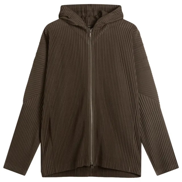 Homme Plissé Issey Miyake Men's Pleated Zip Jacket Mud Brown