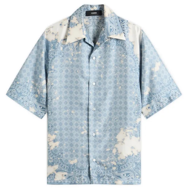 AMIRI Men's Bleach Bandana Bowling Shirt Ashley Blue