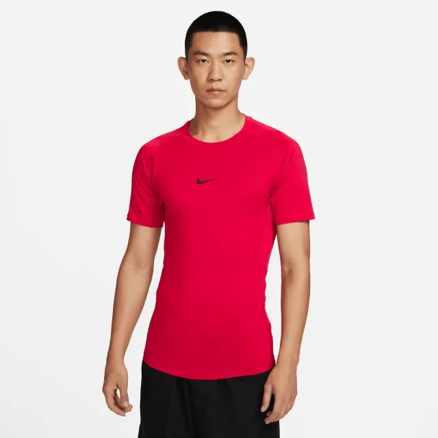 Nike Pro Men's Dri-FIT Tight Short-Sleeve Fitness Top - Red - Recycled Polyester Minimum