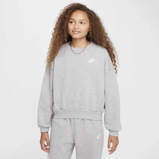 Nike Sportswear Club Fleece Girls' Boxy Crew-Neck Sweatshirt - Grey - Fleece > Club Fleece