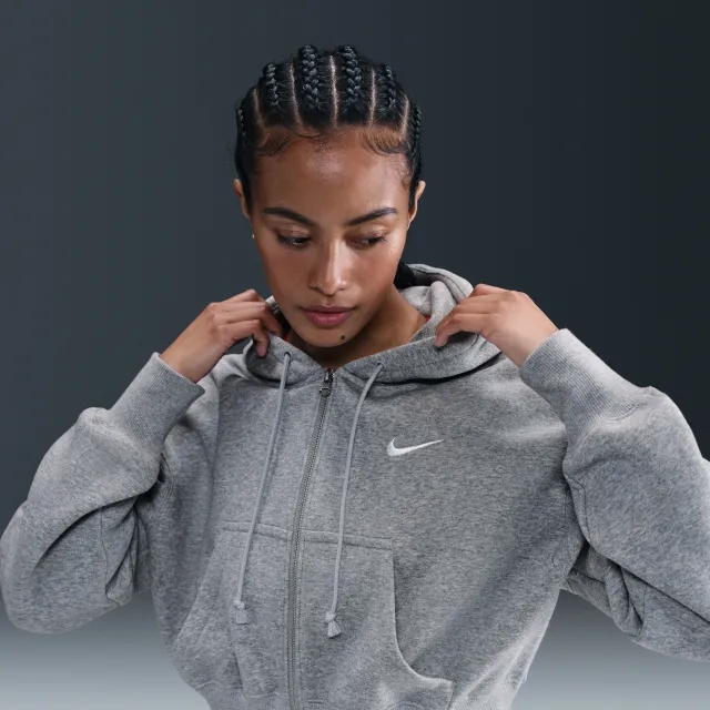 Nike Sportswear Phoenix Fleece Women's Loose Full-Zip Cropped Hoodie - Grey - Fleece > Phoenix Fleece