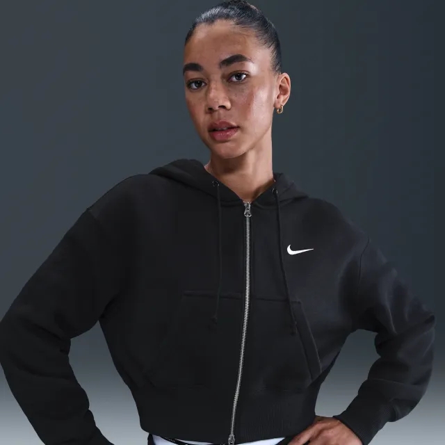 Nike Sportswear Phoenix Fleece Women's Loose Full-Zip Cropped Hoodie - Black - Fleece > Phoenix Fleece