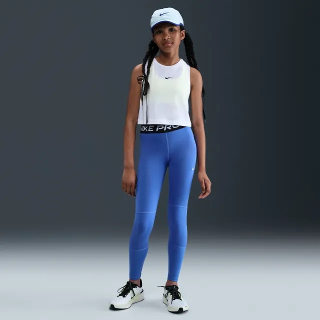 Nike Pro Dri-FIT Older Kids' (Girls') Leggings - Blue - Recycled Polyester Minimum