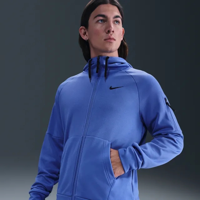 Nike Therma Men's Therma-FIT Full-Zip Fitness Top - Blue - Sustainable Materials