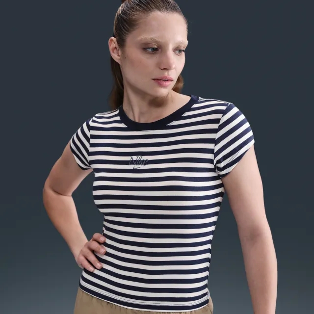 Nike Sportswear Women's Tight Striped T-Shirt - Blue - Modal/Cotton/Elastane