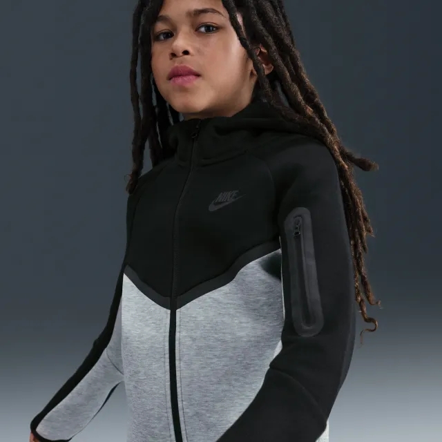 Nike Sportswear Tech Fleece Older Kids' Full-Zip Hoodie (Extended Size) - Grey - Cotton/Polyester
