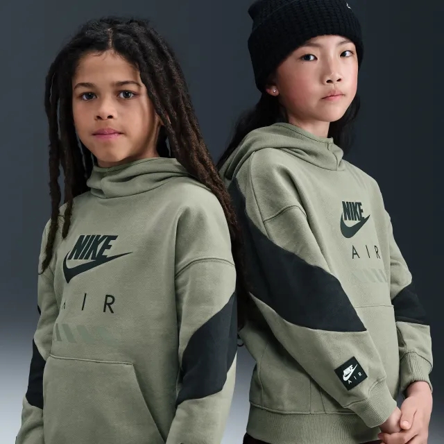 Nike Air Older Kids' Fleece Pullover Hoodie - Green - Cotton