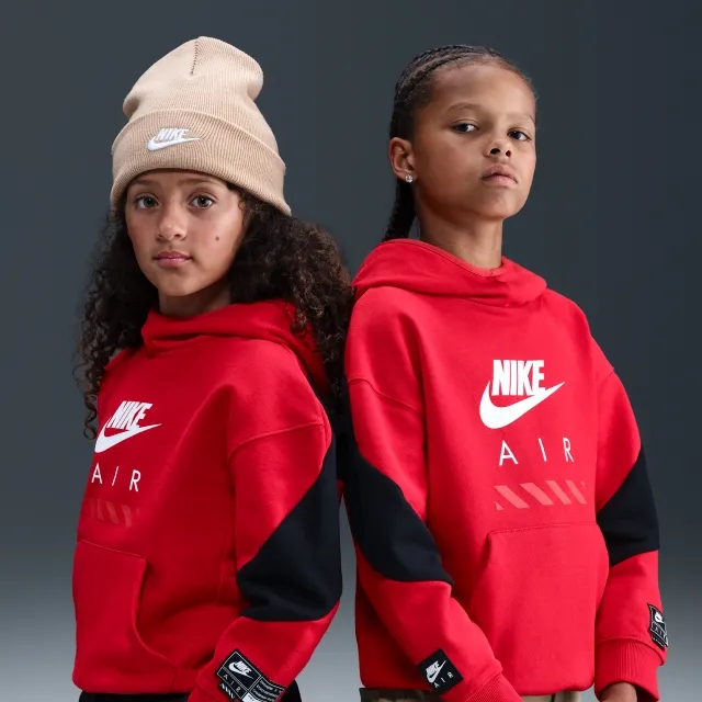 Nike Air Older Kids' Fleece Pullover Hoodie - Red - Cotton