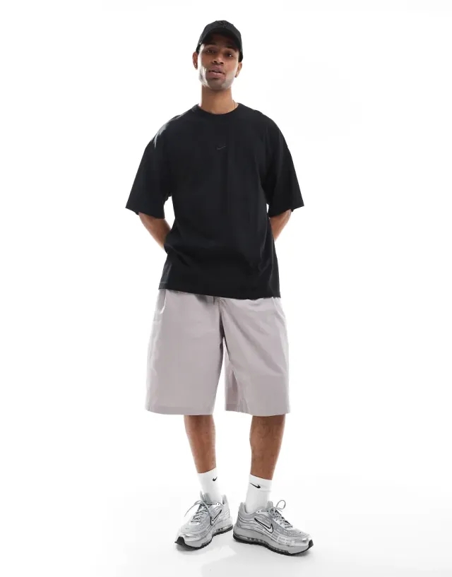 Nike Club Woven Oversized Shorts In Grey-Brown