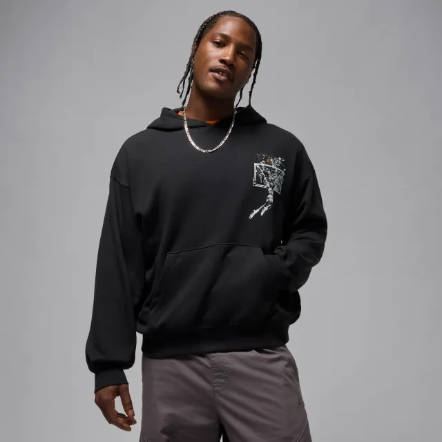 Nike Jordan Brooklyn Men's Oversized Pullover Hoodie - Black - Cotton/Polyester