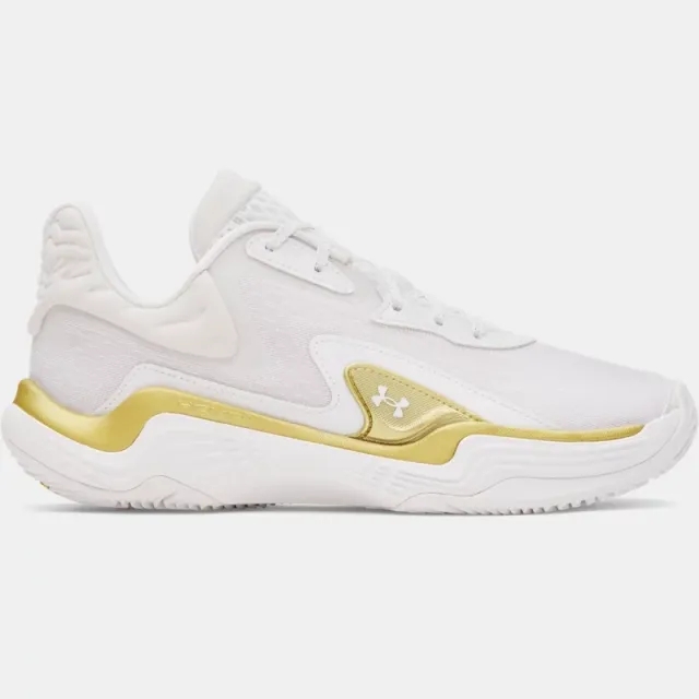 Under Armour  Spawn 7 Unisex Basketball Shoes White / Metallic Gold / White 9.5
