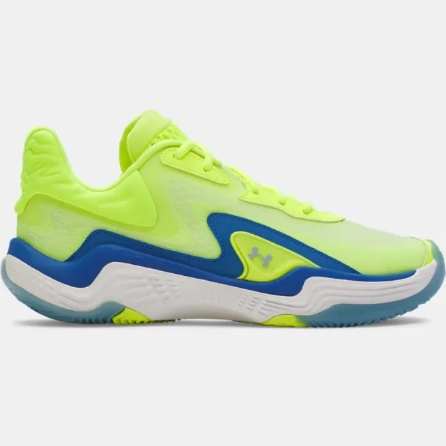 Under Armour  Spawn 7 Unisex Basketball Shoes High Vis Yellow / Blue Atlantis / Metallic Blue Calm 9.5