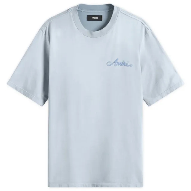 AMIRI Men's Bleach Bandana Patch Tee Ashley Blue