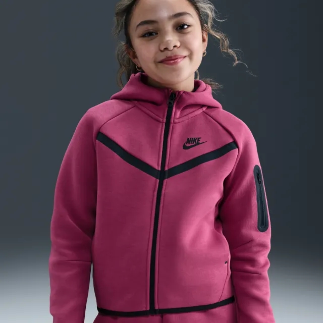 Nike Sportswear Tech Fleece Girls' Full-Zip Hoodie - Sweet Beet - Sustainable Blends