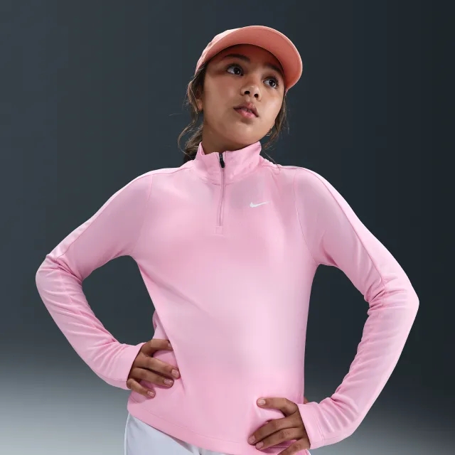 Nike Girls' Dri-FIT Long-Sleeve 1/4-Zip Top - Pink - Polyester