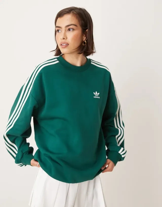 Adidas Originals Adicolor 3 Stripe Sweatshirt In Green