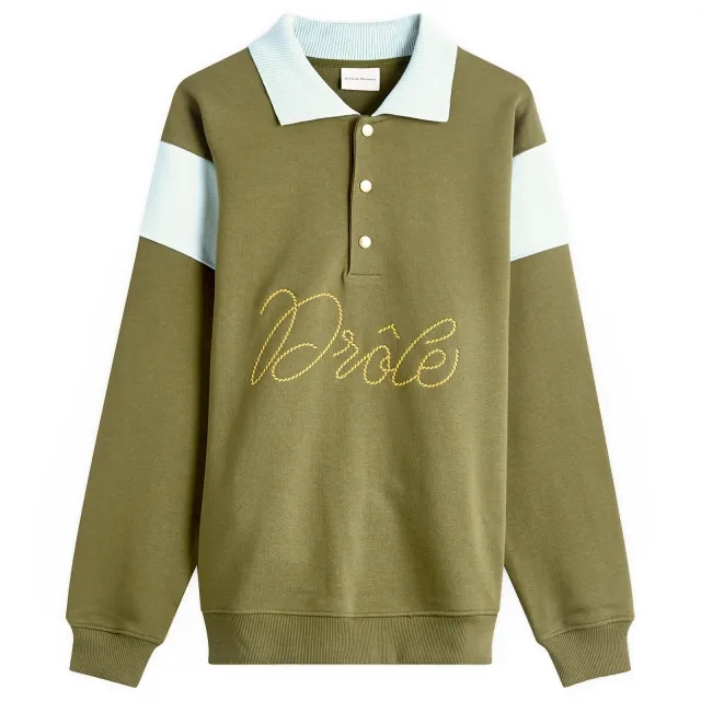 Drôle de Monsieur Men's Logo Braided Polo Shirt Light Khaki