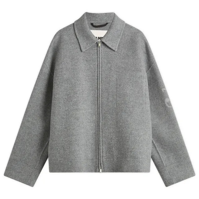 Jil Sander Men's Double Face Wool Zip Through Jacket Pebble