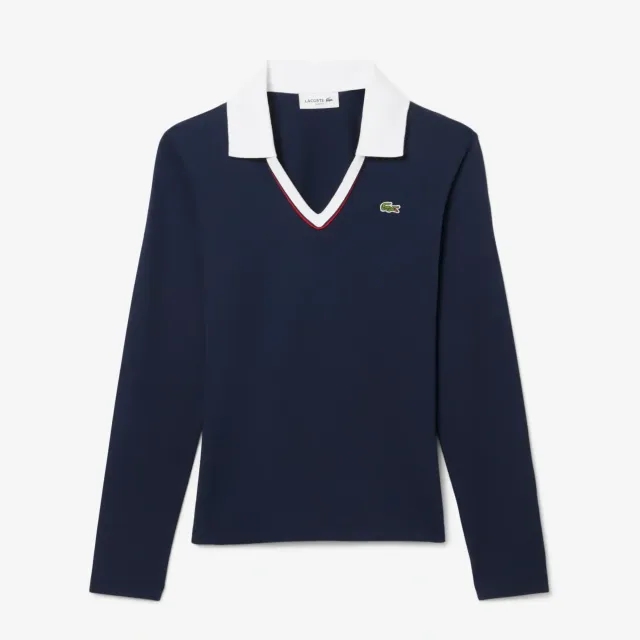 Lacoste Slim Fit Trim Detail Long Sleeved Polo Shirt - Navy Blue / Red / Navy Blue / White