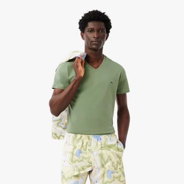 Lacoste Lightweight Cotton Pima V Neck T-shirt - Green