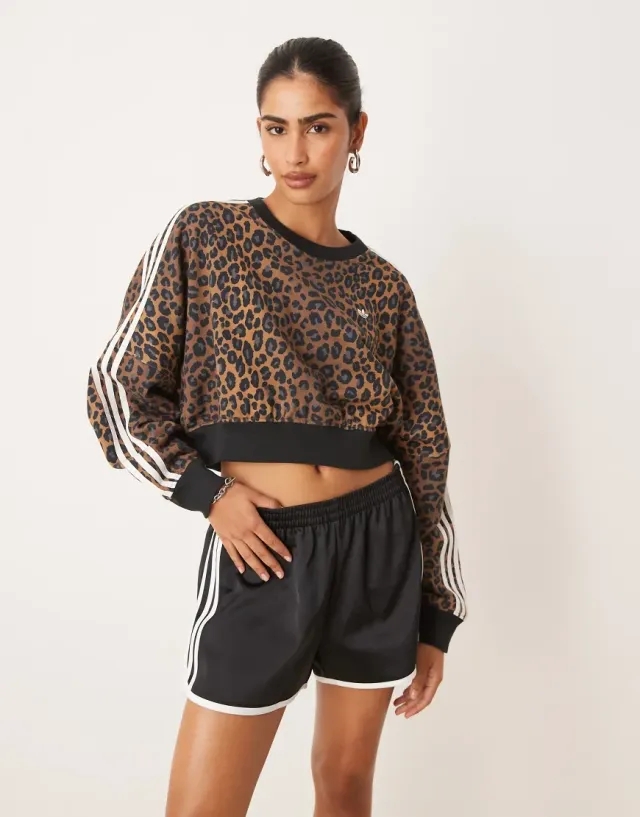 Adidas Originals Crew Neck Sweatshirt In Leopard Print-Multi