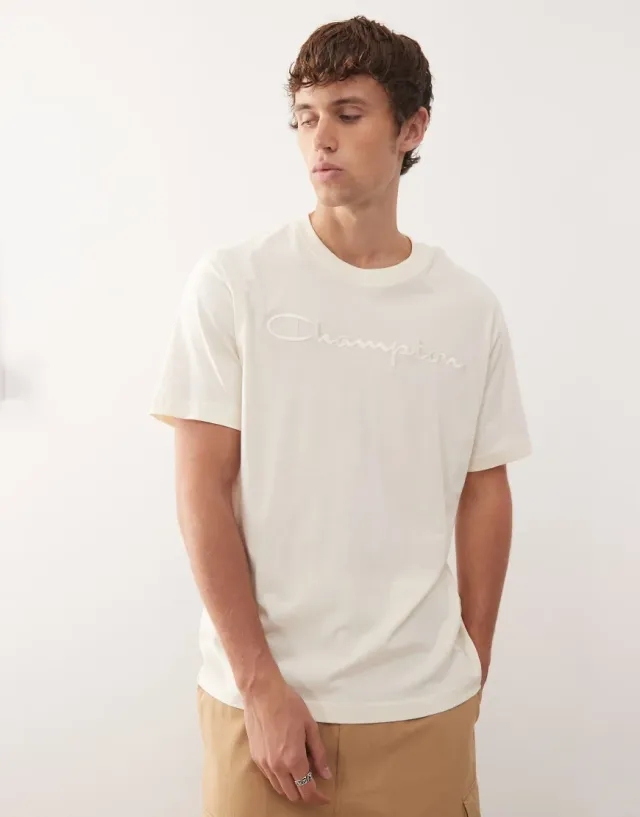 Champion Tonal Logo Short Sleeve T-Shirt In Off White