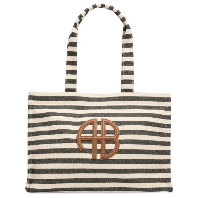 Anine Bing Women's Lara Stripe Tote Black/Natural Stripe